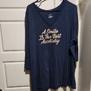 Lane Bryant Navy Long Sleeve Tee with Pink Print